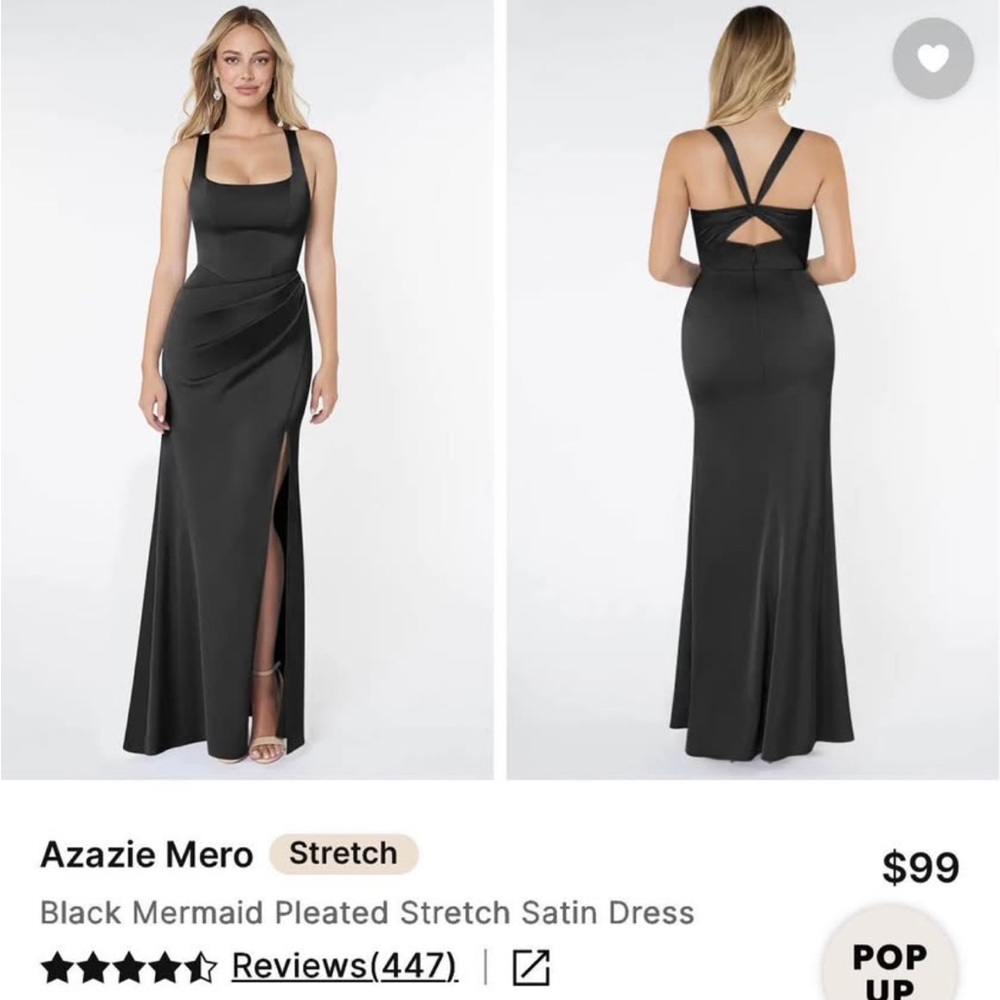 Azazie Mero Black Satin Bridesmaid Gown - Picture 2 of 2